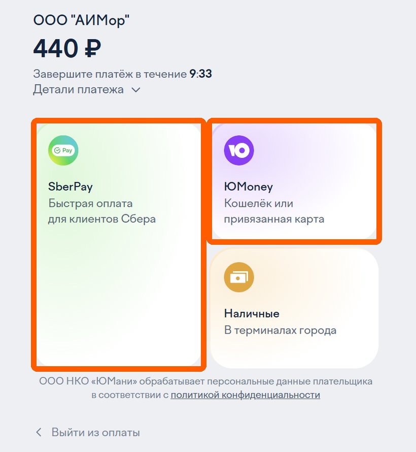 Страница ЮKassa: SberPay и ЮMoney