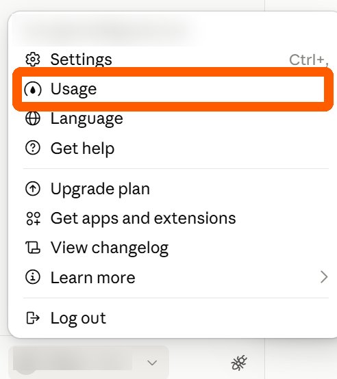 Меню аккаунта: Usage
